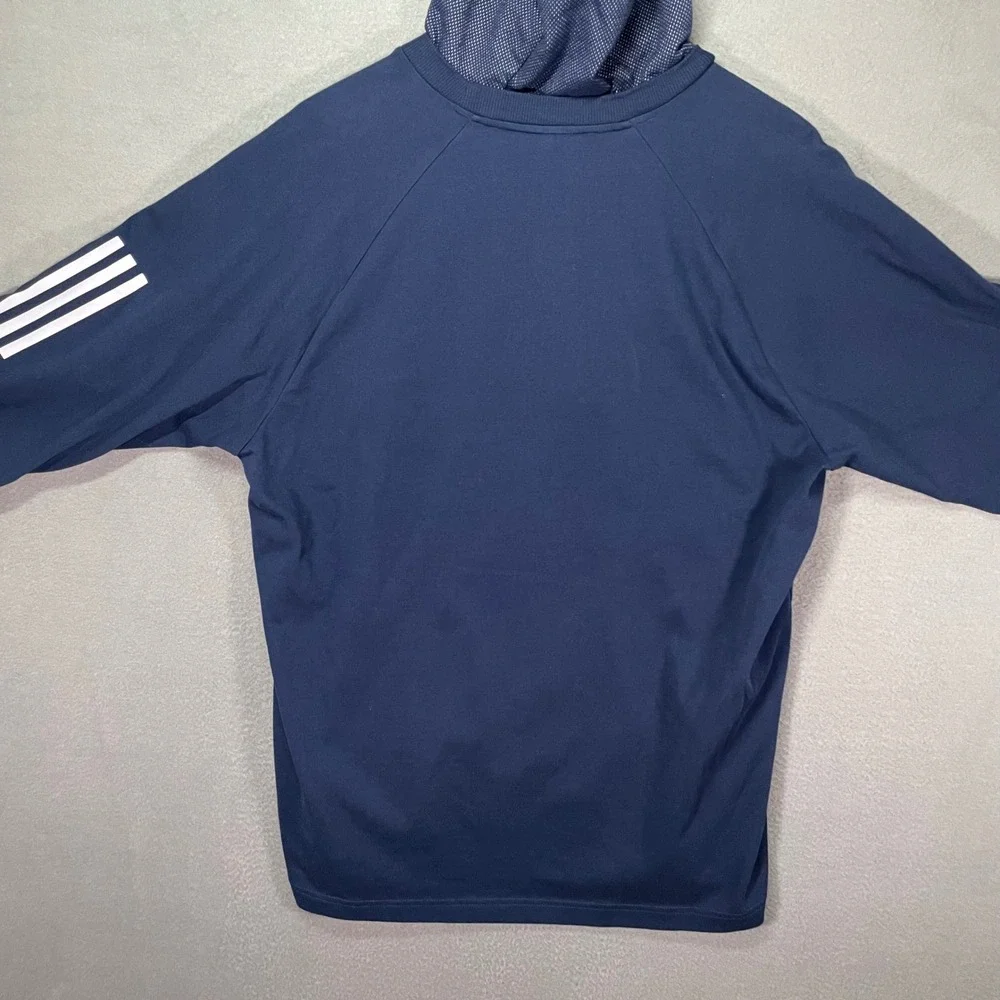 Adidas Mens XL Navy Blue Hoodie 3 Stripe Pullover‎ Athletic Sweatshirt